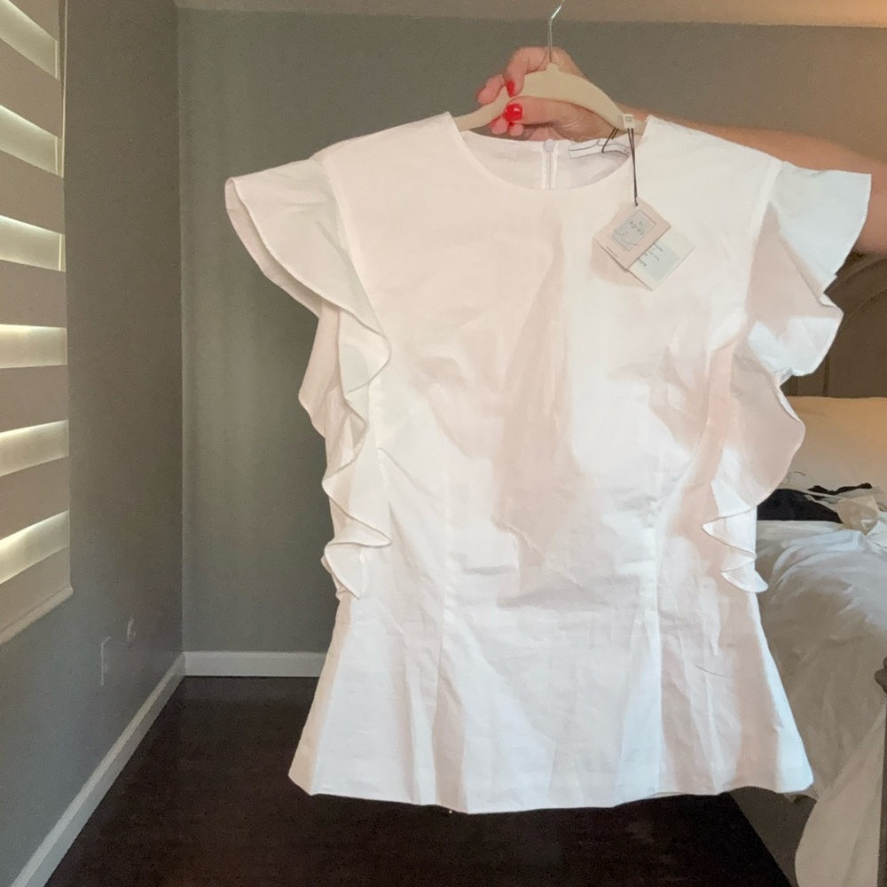 Elegant White Ruffle Sleeve Top